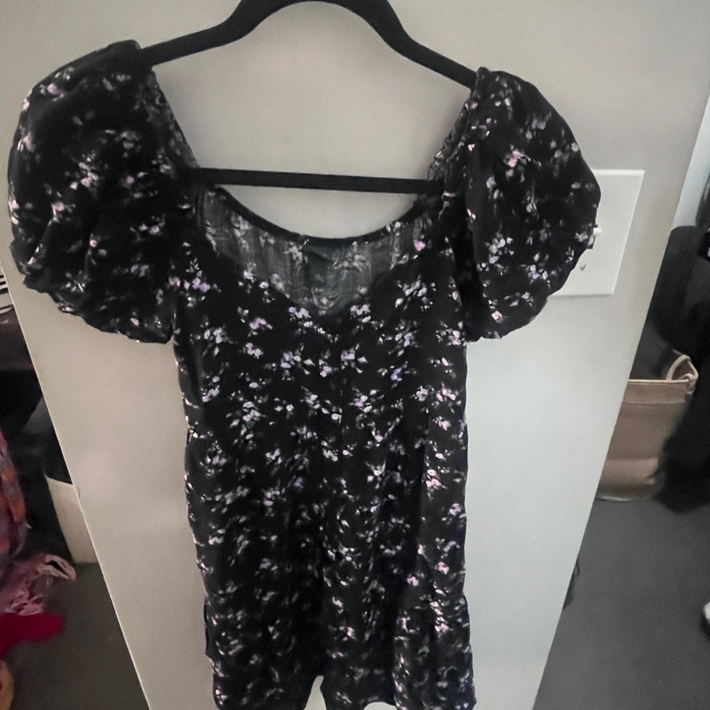 Wild Fable Black Dress with Purple Floral Pattern